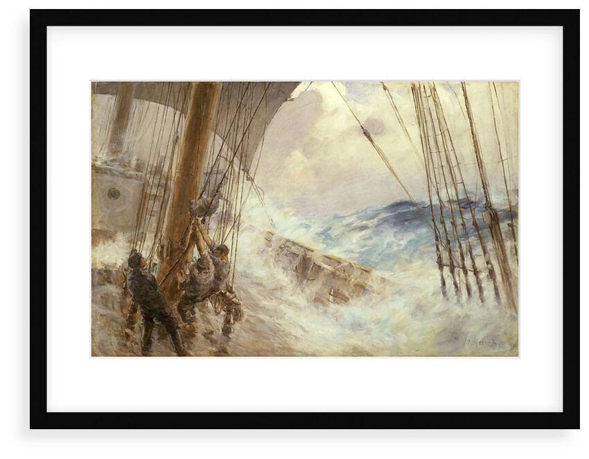 Clewing up the mainsail in heavy weather by Arthur John Trevor Briscoe