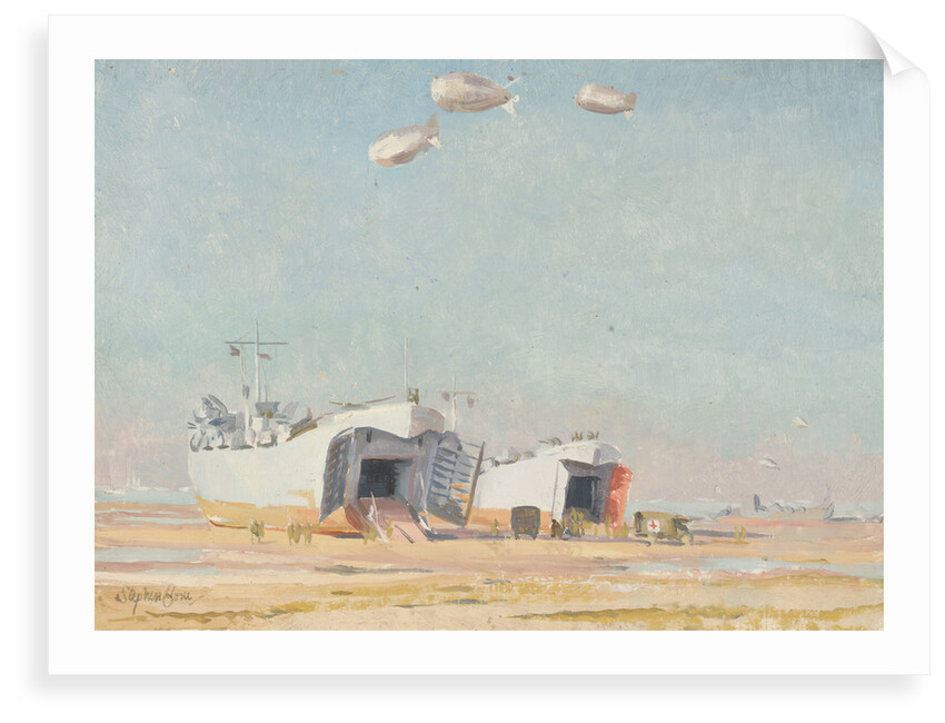 LSTs on the beach at Courseulles by Stephen Bone