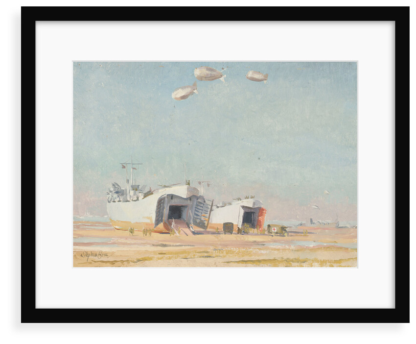LSTs on the beach at Courseulles by Stephen Bone