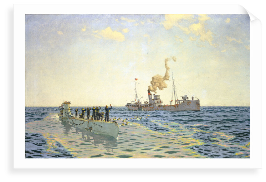 Surrender of U-111 to the trawler 'Lady Shirley' by Charles Pears