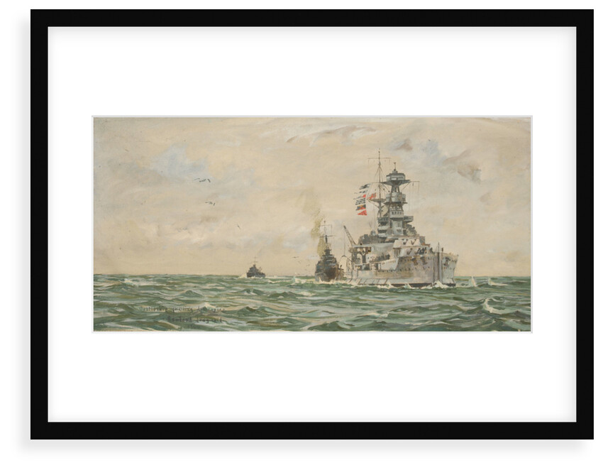 HMS 'Malaya' refuelling destroyers at sea by Rowland John Robb Langmaid