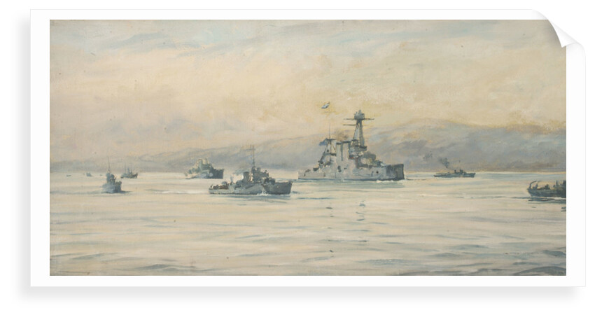 The Greek cruiser 'Averoff' and escorts by Rowland John Robb Langmaid