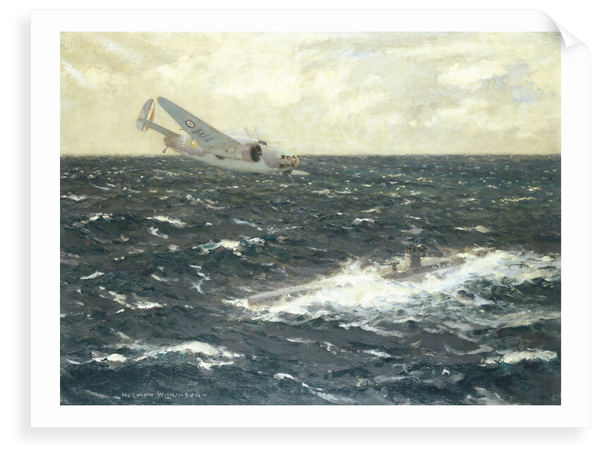 Enemy submarine surrendering to a Hudson, 20 August 1941 by Norman Wilkinson
