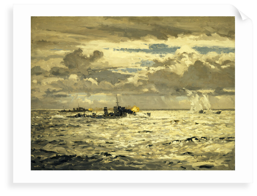 A destroyer sinking a submarine by Norman Wilkinson