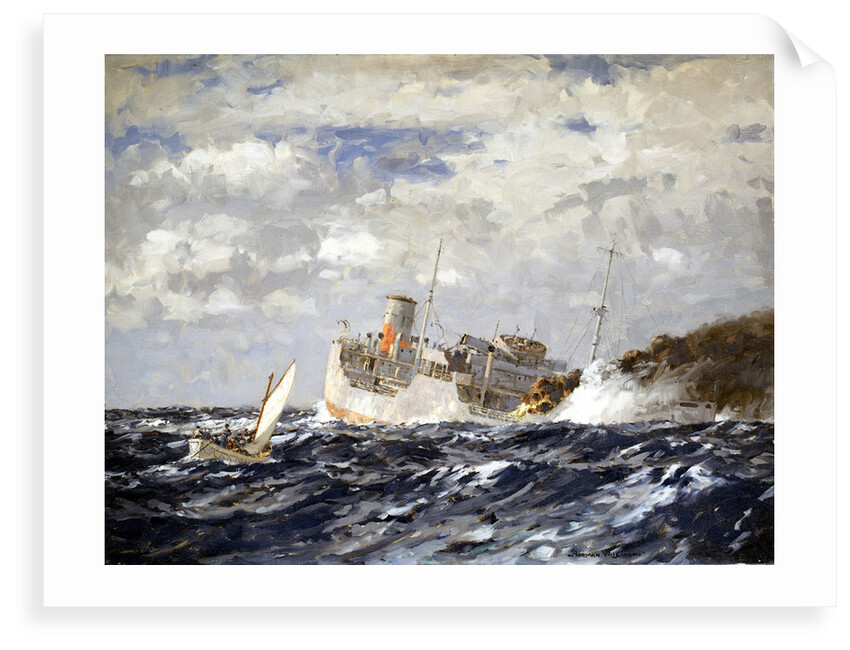 The 'San Demetrio' at the Jervis Bay action, 5 November 1940 by Norman Wilkinson