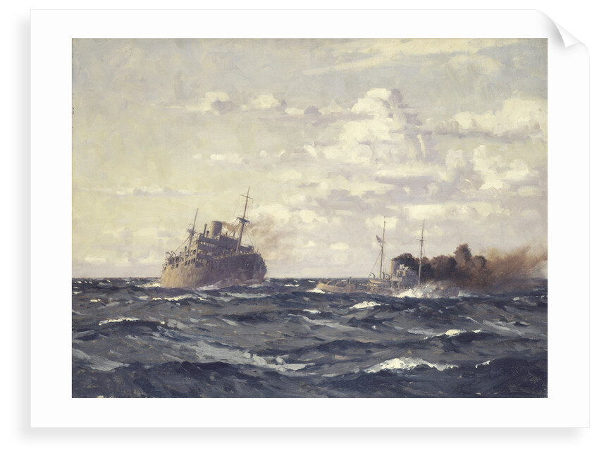 A rescue tug approaching a steamship by Norman Wilkinson