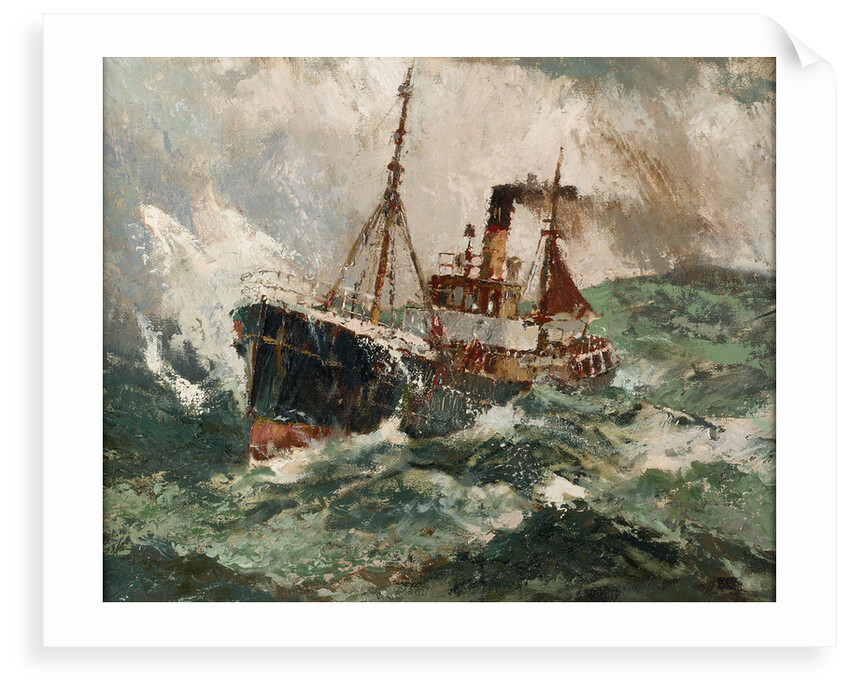 Gale force 8: trawler in a rough sea by Harry Hudson Rodmell