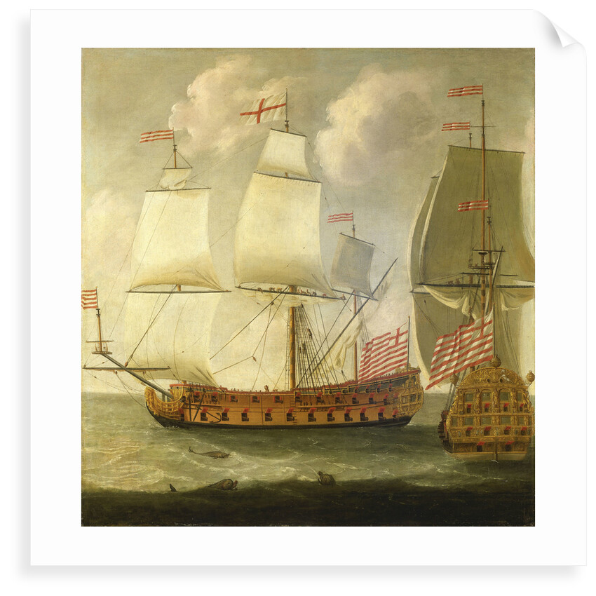 Two views of an East Indiaman of the time of King William III by Isaac Sailmaker