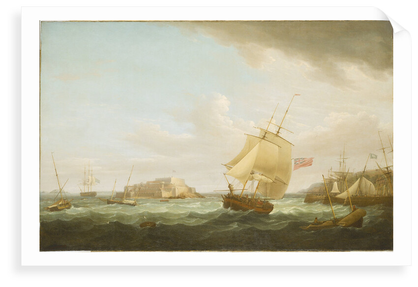 A merchantman and other vessels off Castle Cornet, Guernsey by Thomas Whitcombe
