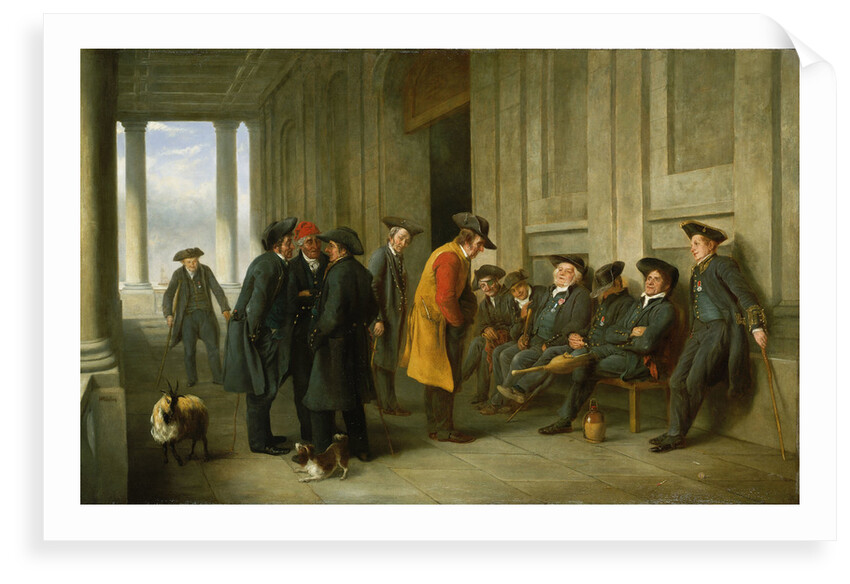 Pensioners outside the chapel at Greenwich ('An Old Tar doing Penance for his devotion to Jolly Bacchus') by Henry James Pidding