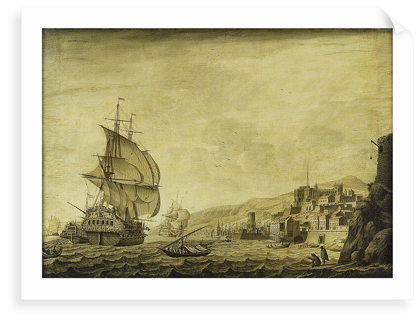 A Dutch ship arriving at Naples by Cornelis Bouwmeester