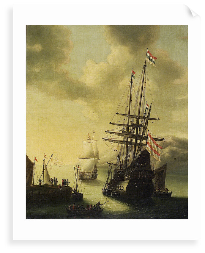 Dutch men-of-war in harbour by J. Browne