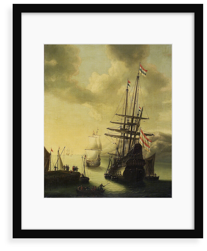 Dutch men-of-war in harbour by J. Browne