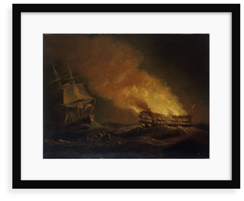 Loss of the East Indiaman 'Kent': the burning hulk, 1 March 1825 by Thomas Luny