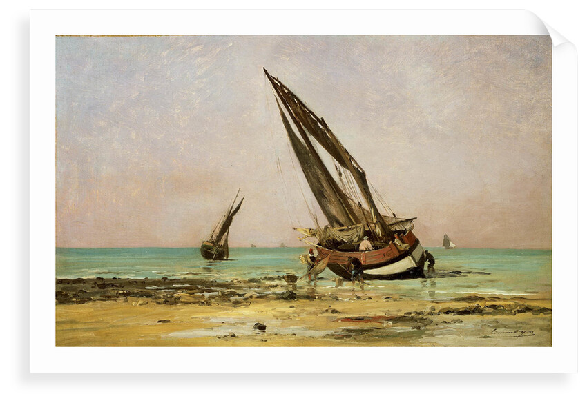 Beached fishing boats at low tide, Villerville by Edmond Yon