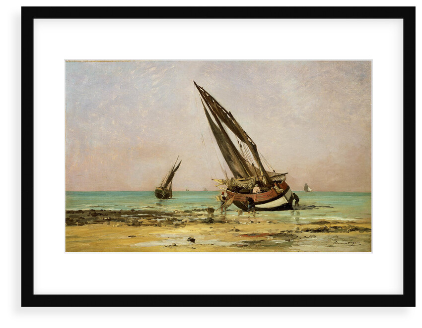 Beached fishing boats at low tide, Villerville by Edmond Yon