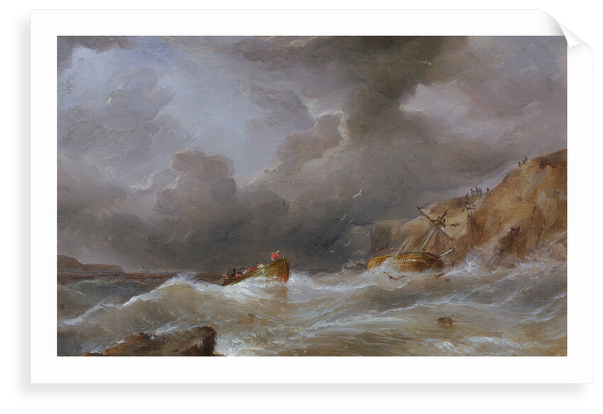 Wreck of a ship off a rocky coast by Samuel Walters