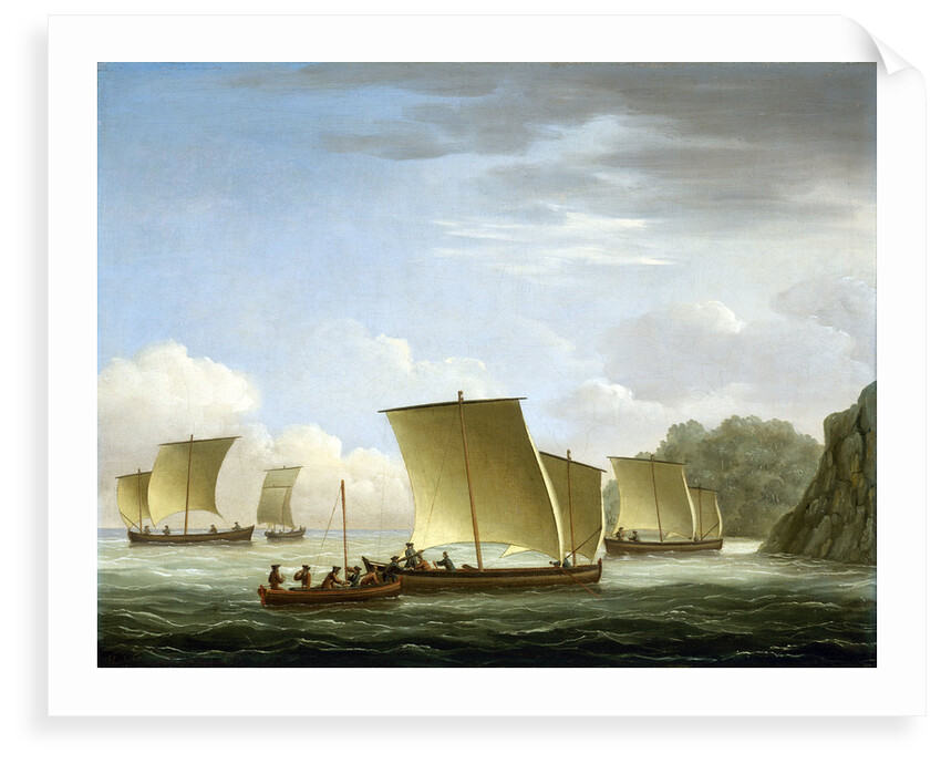 The yawl of the Luxborough galley arriving in Newfoundland, 7 July 1727 by John Cleveley