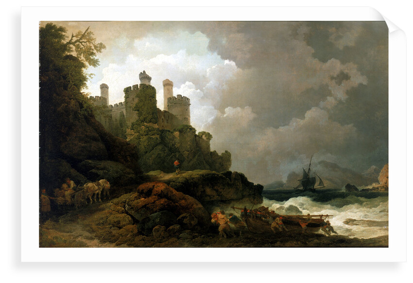 A fishing boat brought ashore near Conway Castle by Philippe-Jacques de Loutherbourg