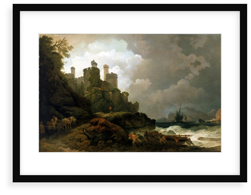 A fishing boat brought ashore near Conway Castle by Philippe-Jacques de Loutherbourg