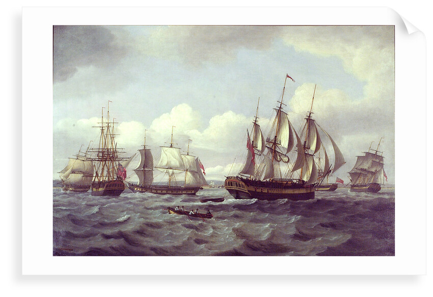 The ship 'Castor' and other vessels in a choppy sea by Thomas Luny