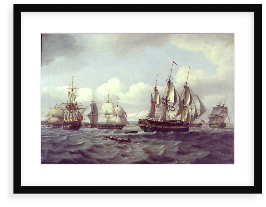 The ship 'Castor' and other vessels in a choppy sea by Thomas Luny