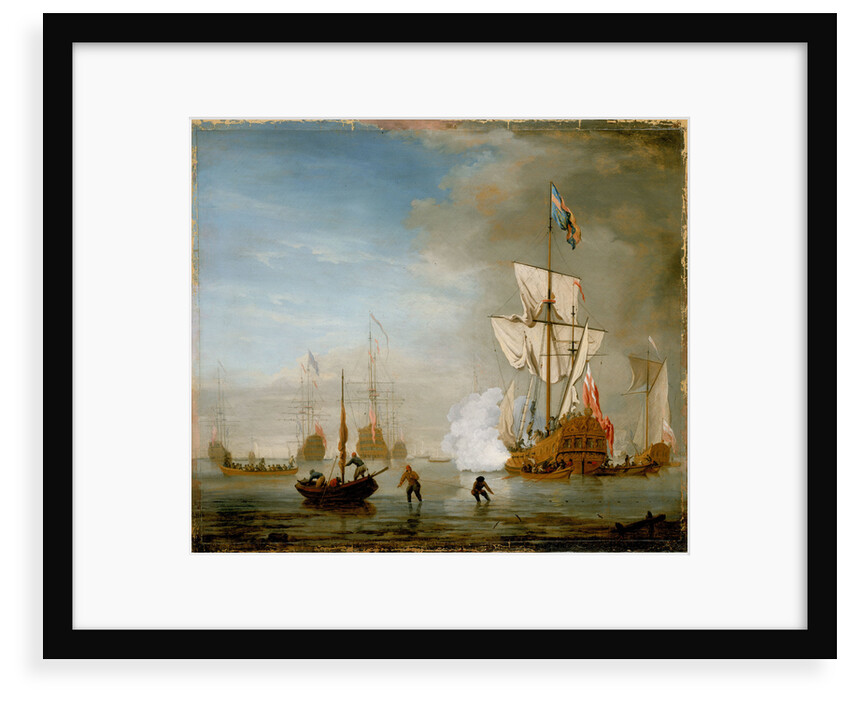 Calm: an English ketch rigged yacht, thought to be the Isabella, with other ships and vessels near the shore by Peter Monamy