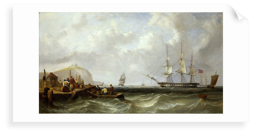 The Blackwall frigate 'Owen Glendower' at anchor off a coastline by G. W. Butland
