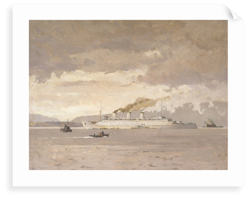 The passenger liner 'Queen Mary' raising steam by Norman Wilkinson