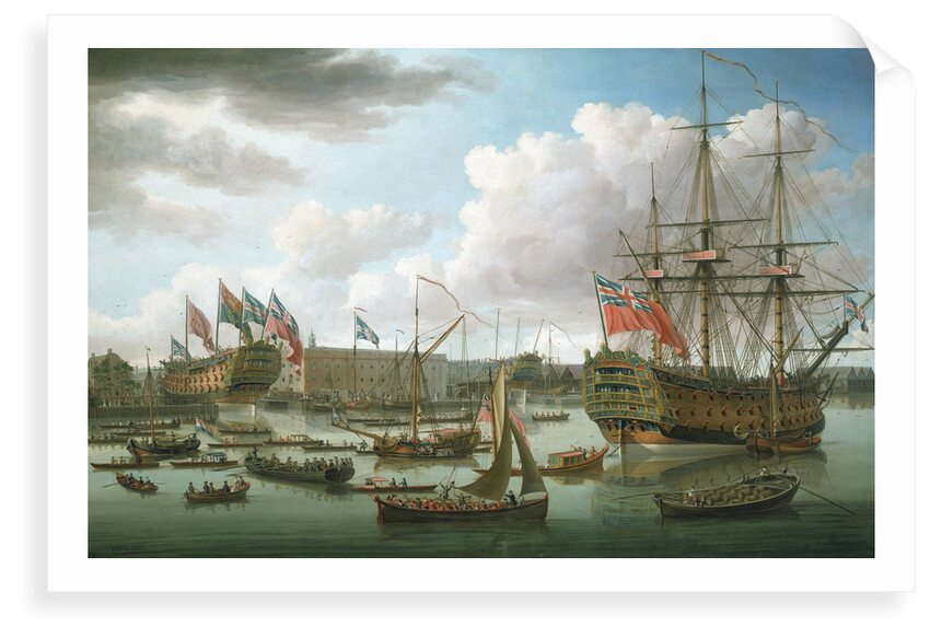 The 'Royal George' at Deptford showing the launch of 'The Cambridge' by John Cleveley