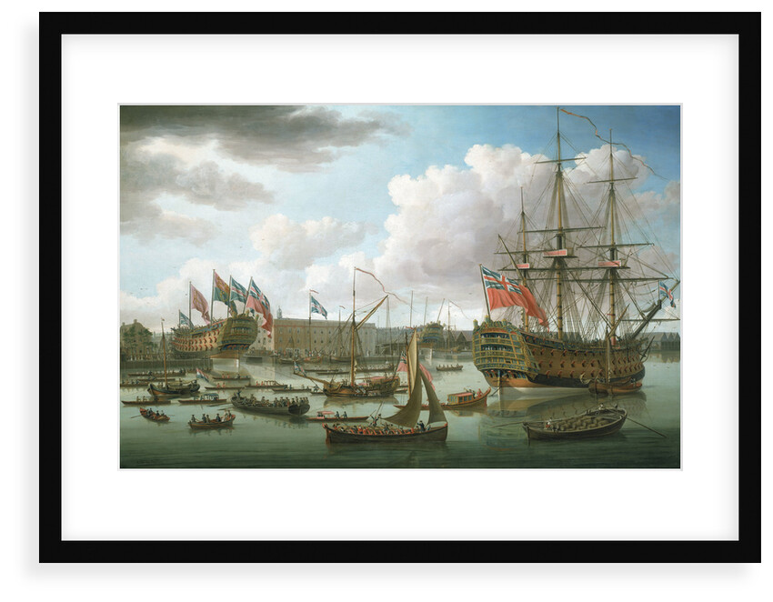 The 'Royal George' at Deptford showing the launch of 'The Cambridge' by John Cleveley