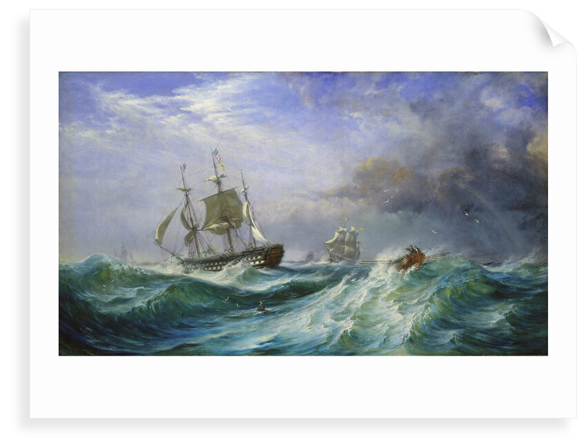 Man overboard: Rescue launch from HMS 'St Jean d'Acre' by Oswald Walter Brierly