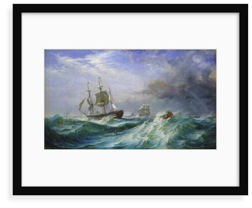 Man overboard: Rescue launch from HMS 'St Jean d'Acre' by Oswald Walter Brierly