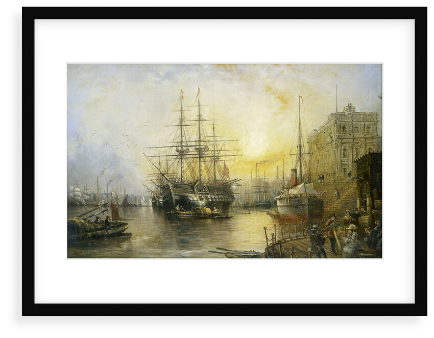 View of Greenwich in 1877 showing the training ship 'HMS Warspite' by Claude T.S. Moore