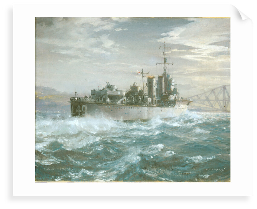 HMS Woolston (1918) in a heavy sea by Charles E Turner