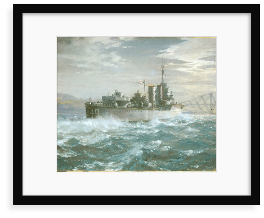 HMS Woolston (1918) in a heavy sea by Charles E Turner