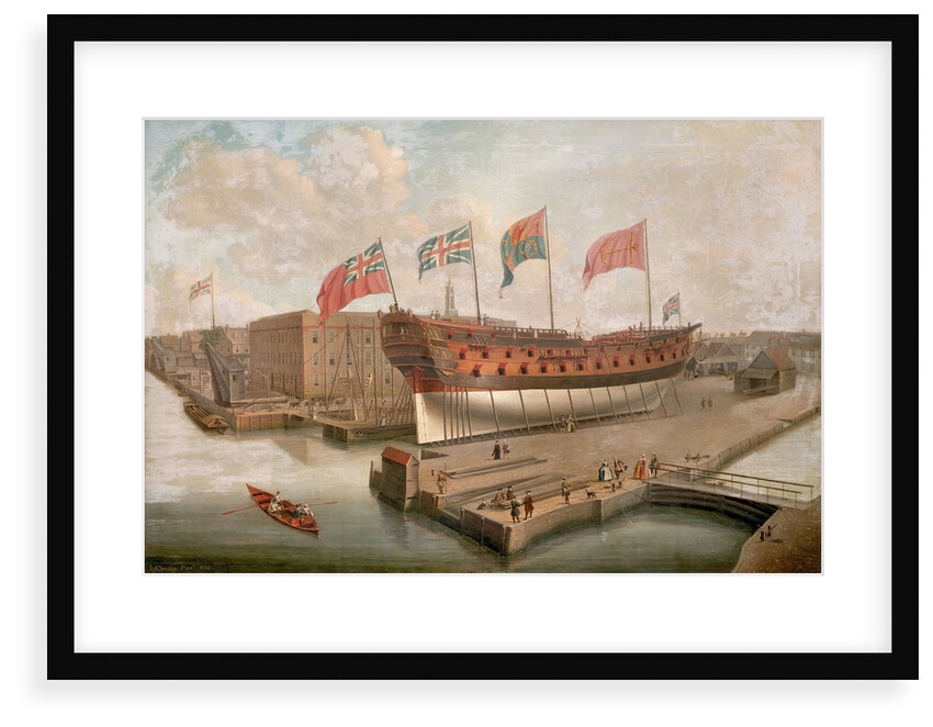 HMS 'Buckingham' on the stocks at Deptford by John Cleveley