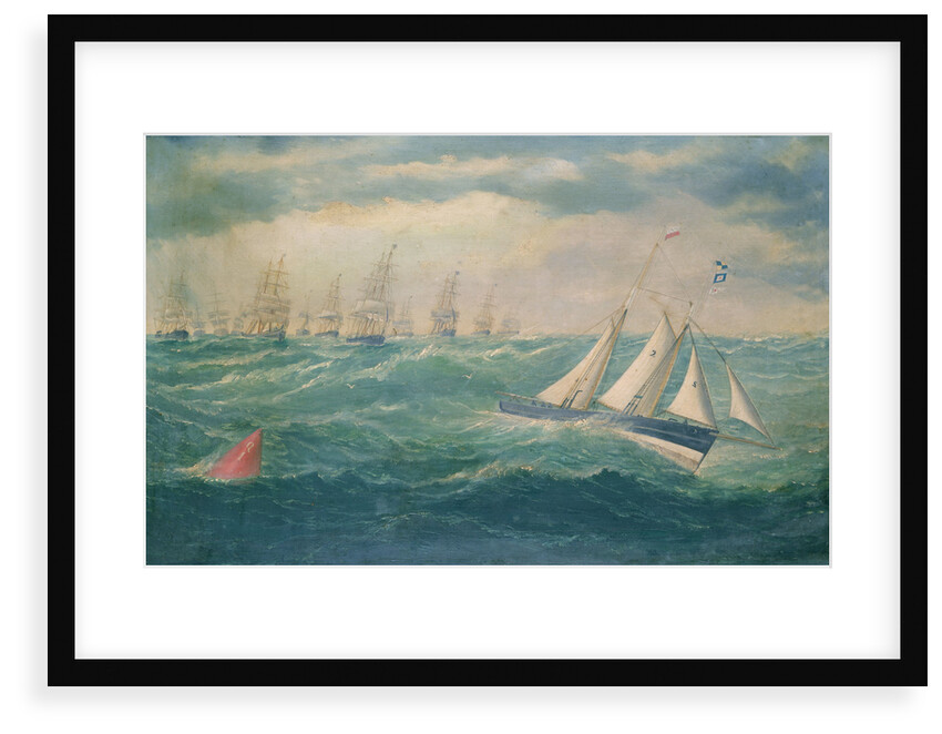 Liverpool pilot schooner No 2, the Leader, leading a fleet of vessels over the Mersey bar during a gale, 8 February 1881 by William Howard Yorke