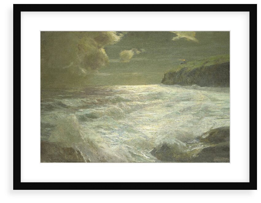 A coastal view with a lighthouse by Julius Olsson