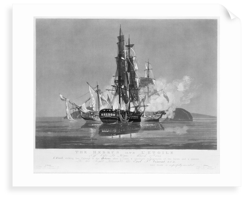 The Hebrus and L' Etoile off Cape La Hogue, March 27th 1814 by Nicholas Pocock