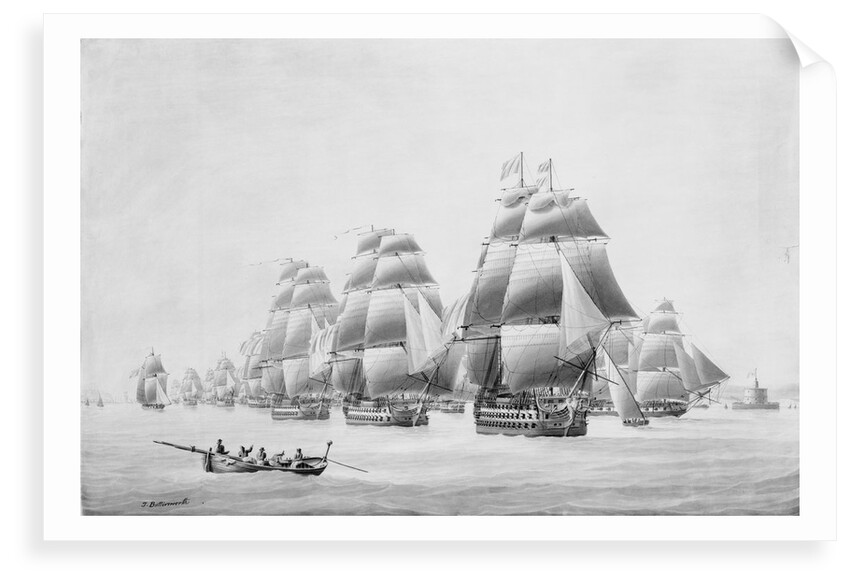 Earl St Vincent and fleet leaving Lisbon in the 'Ville de Paris', 31 March 1797 by Thomas Buttersworth