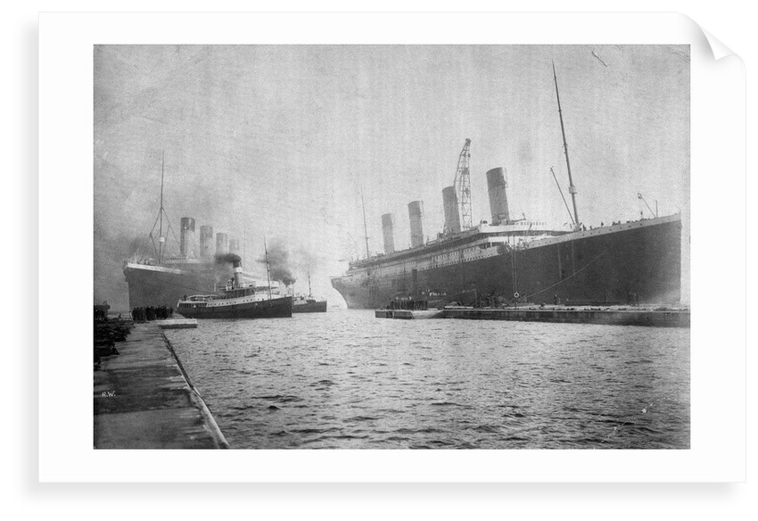 Passenger liner 'Titanic' (Br, 1912) Oceanic Steam Nav Co Ltd, (Ismay Imrie & Co Ltd, managers) (White Star Line): at Belfast with the 'Olympic'; bow just out of picture by unknown
