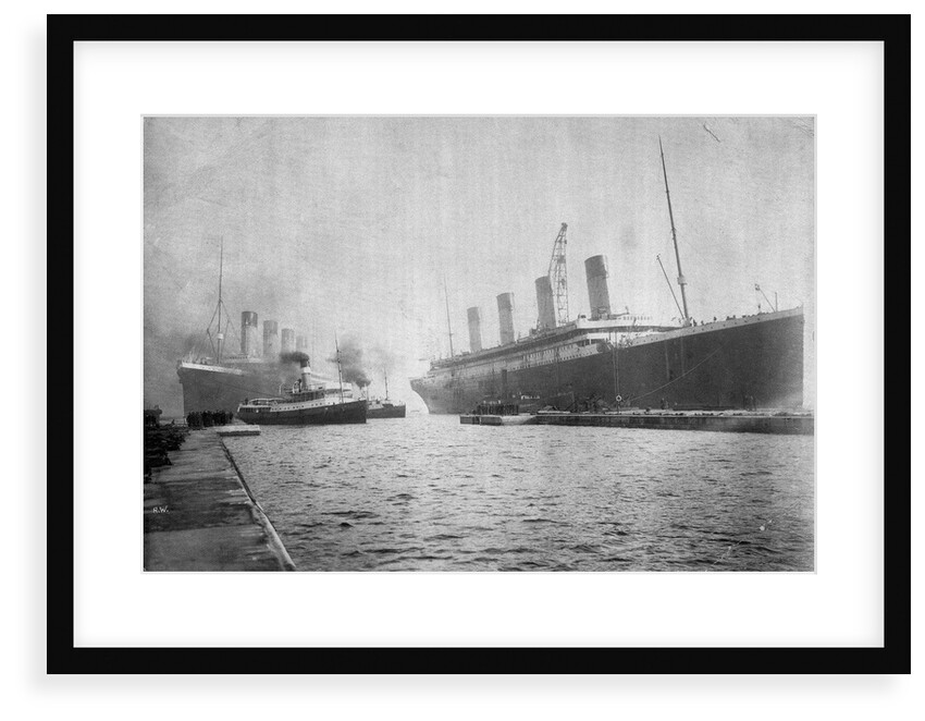 Passenger liner 'Titanic' (Br, 1912) Oceanic Steam Nav Co Ltd, (Ismay Imrie & Co Ltd, managers) (White Star Line): at Belfast with the 'Olympic'; bow just out of picture by unknown