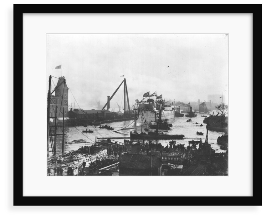 Japanese battleship HIJMS 'Shikishima' (1898) being launched from Thames Iron Works in 1898 by unknown