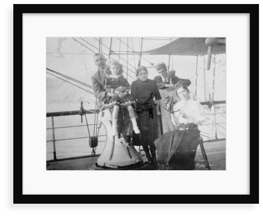 Group portrait including Mr Hill of the Seamen's Institution on deck, at Iquique, Chile by unknown