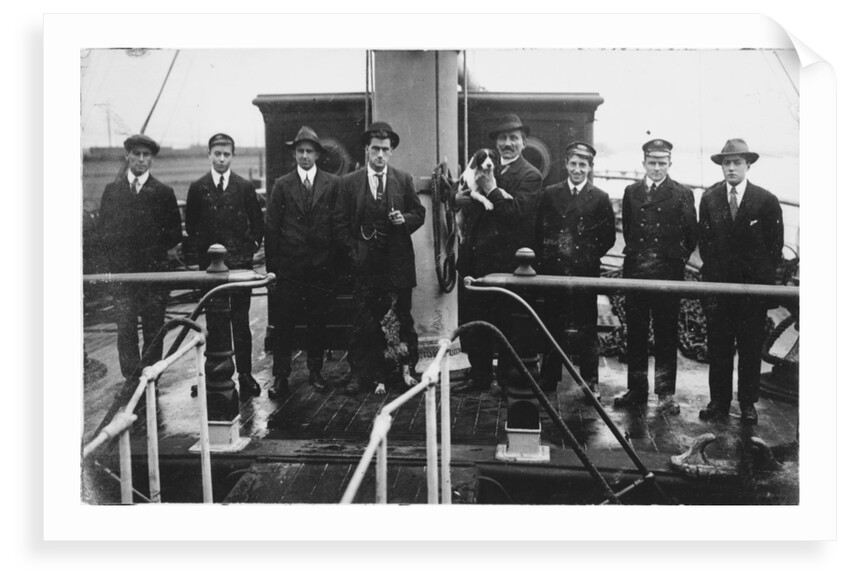 Group portrait including Captain H.J. Bray (with dog Ollie) and apprentices on deck, at Tacoma, USA by unknown