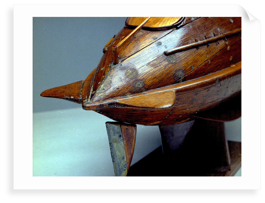 Full hull model, life-saving capsule, starboard stern quarter, rudder detail by R. F. Wells