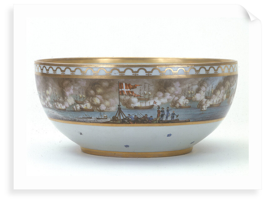 Porcelain bowl painted with scene of the Battle of Copenhagen, 1801 by Royal Danish Porcelain Manufactory