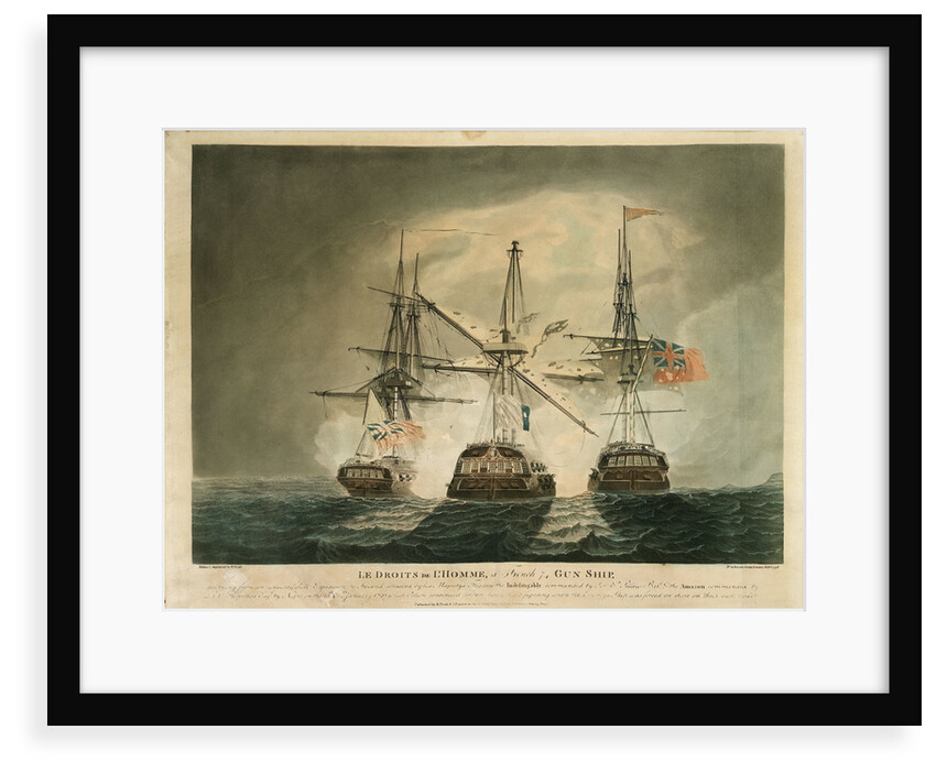 'Le Droits de L'Homme', a French 74 gun ship, ... attacked by his Majesty's frigates the 'Indefatigable' & the 'Amazon' on the 13th & 14th January 1797 by Robert Dodd