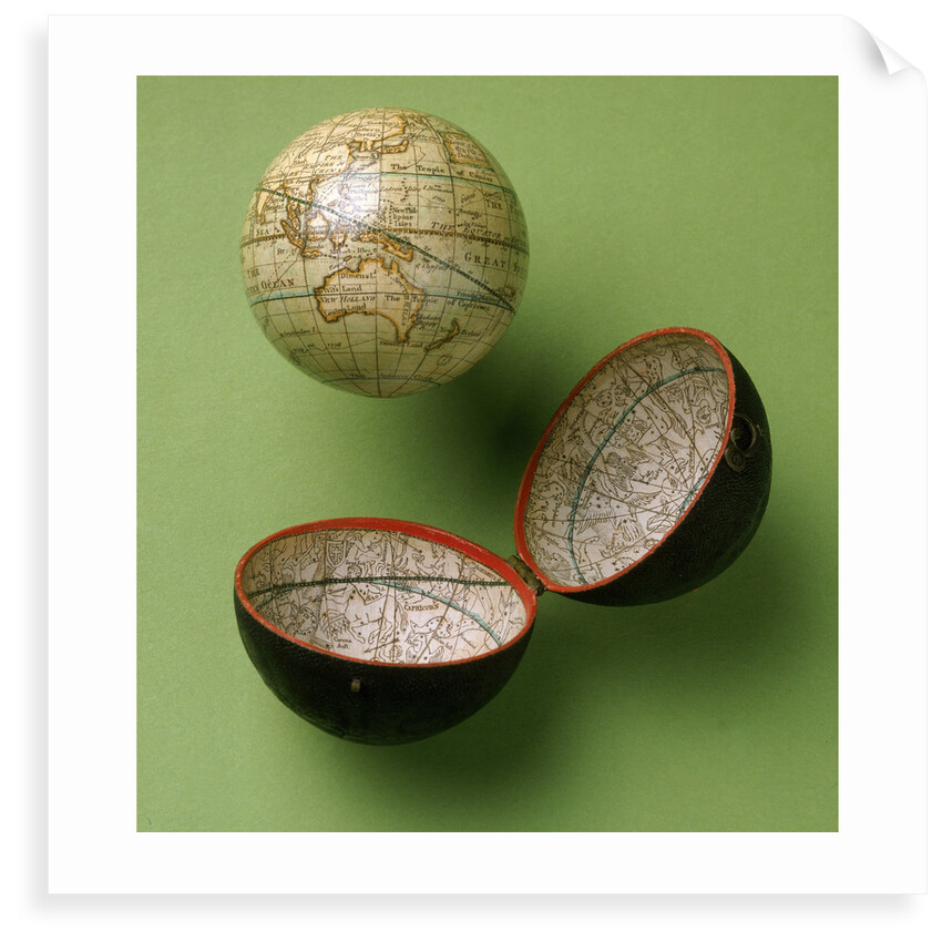 Terrestrial and celestial pocket globe by Dudley Adams
